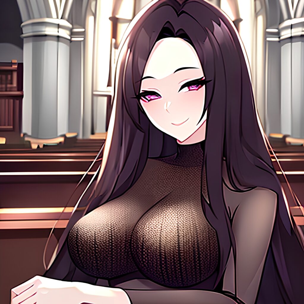 long hair messy hair fishnet church woman brunette 