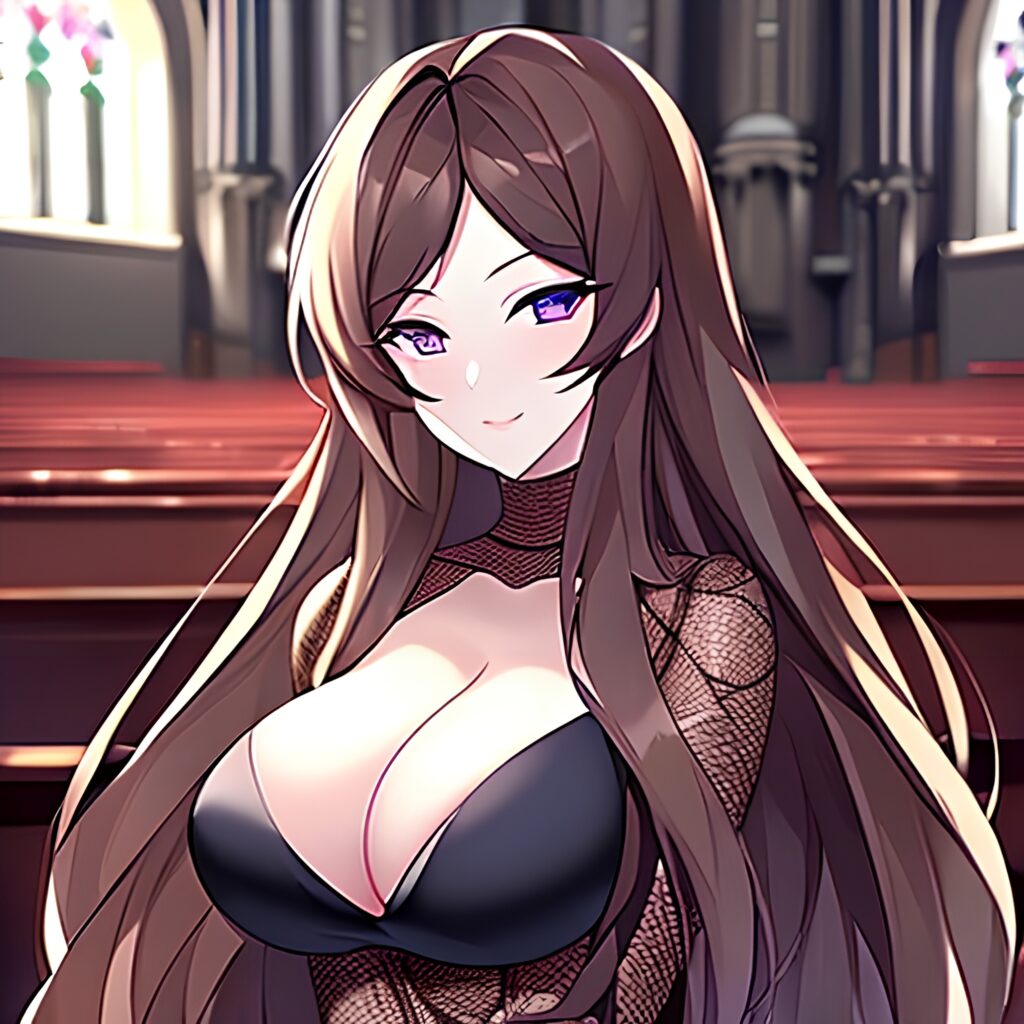 long hair messy hair fishnet woman brunette church 