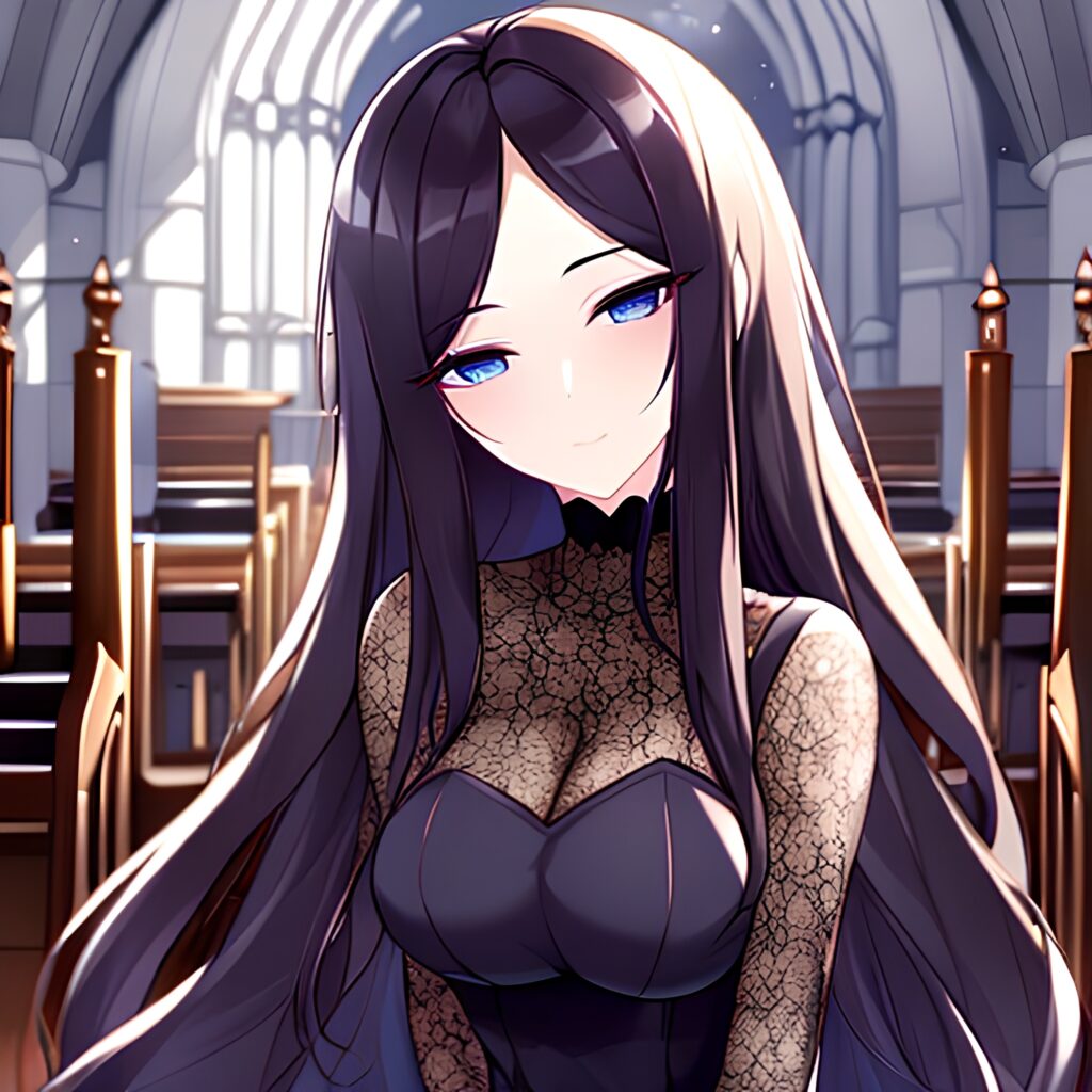 long hair messy hair woman brunette church fishnet 