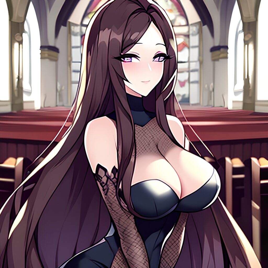 long hair messy hair woman brunette fishnet church 