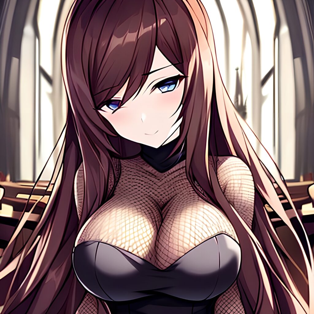 long hair messy hair woman brunette fishnet church 