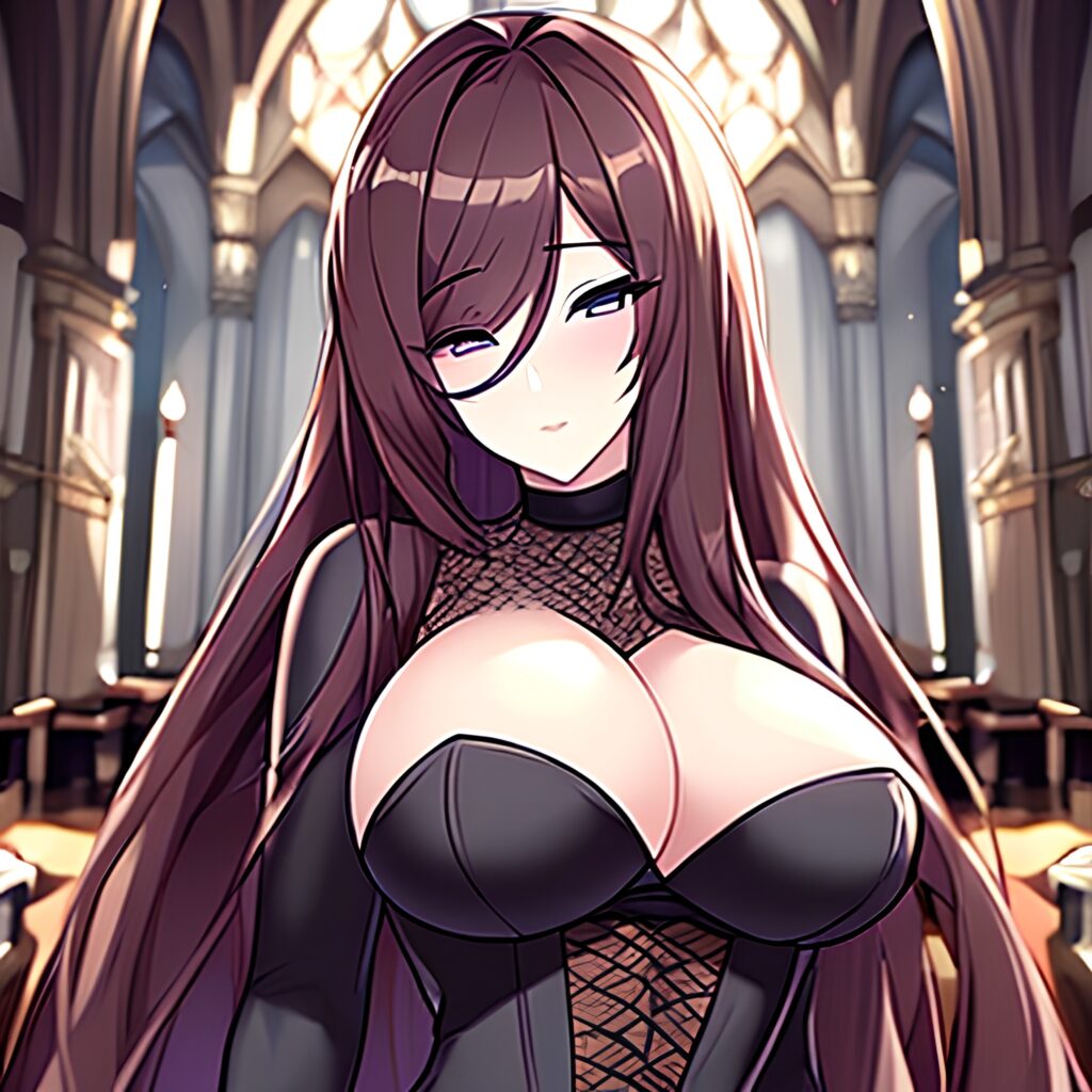 long hair messy hair woman brunette fishnet church 