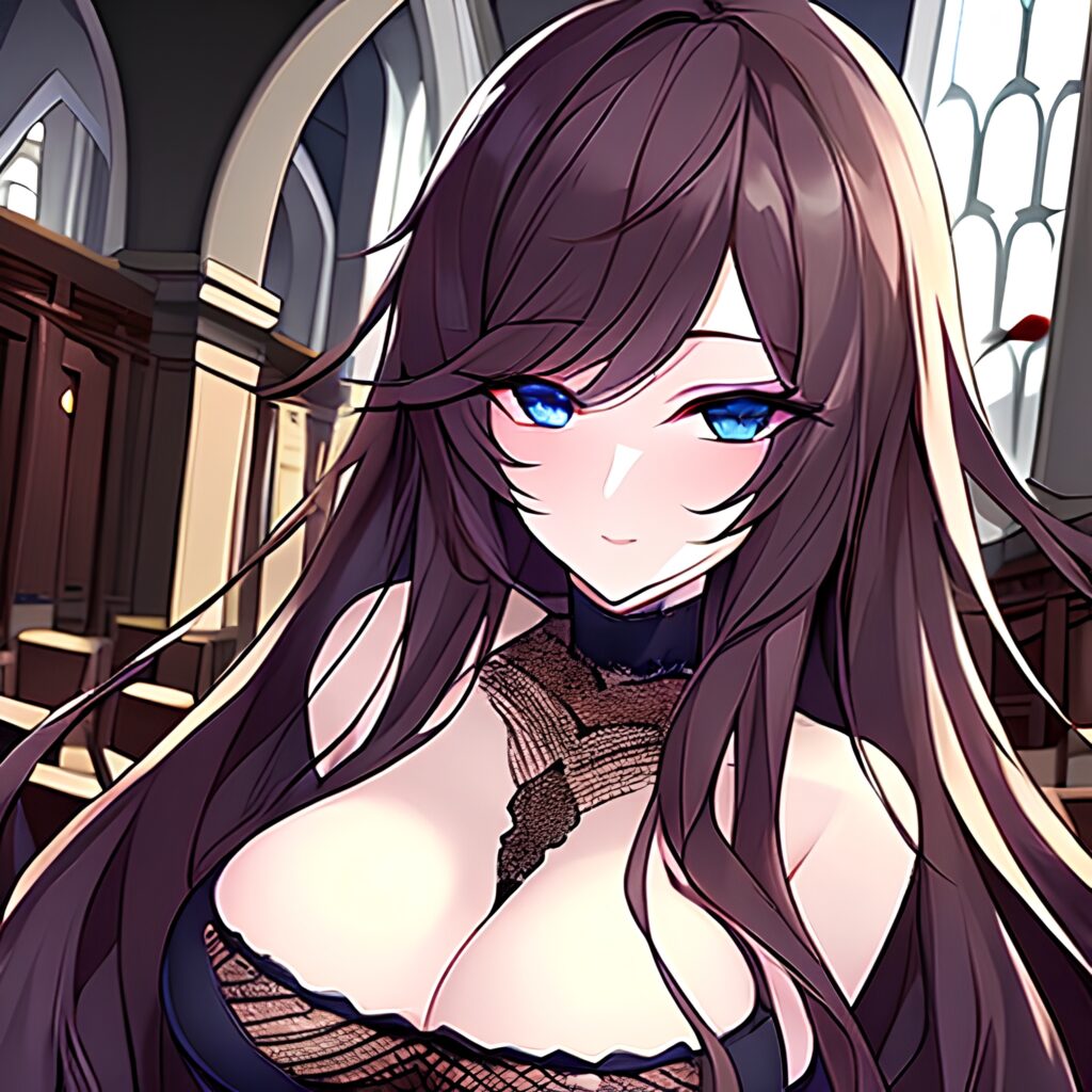 long hair messy hair woman brunette fishnet church 