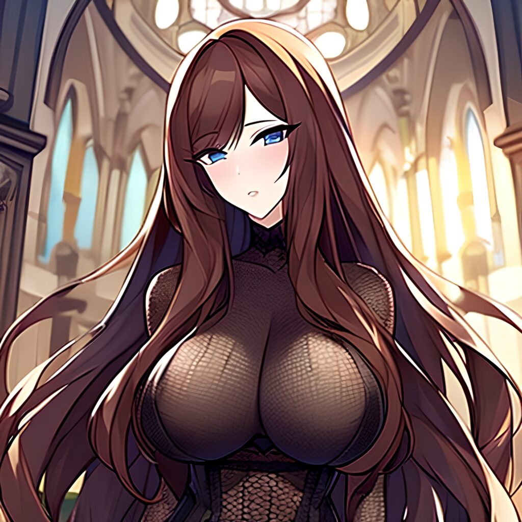 long hair messy hair woman church brunette fishnet 