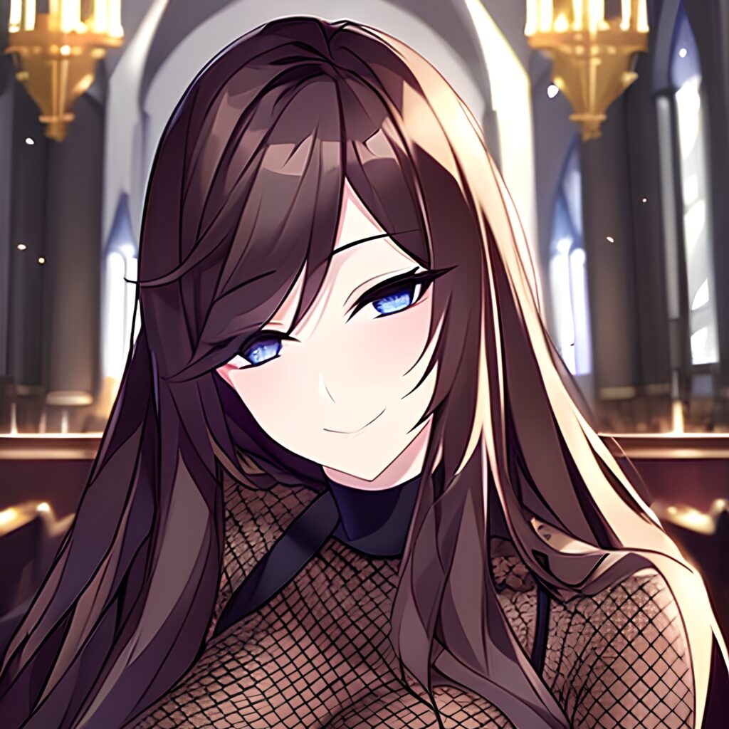 long hair messy hair woman church brunette fishnet 