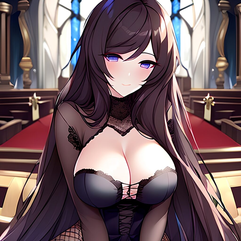 long hair messy hair woman church fishnet brunette 