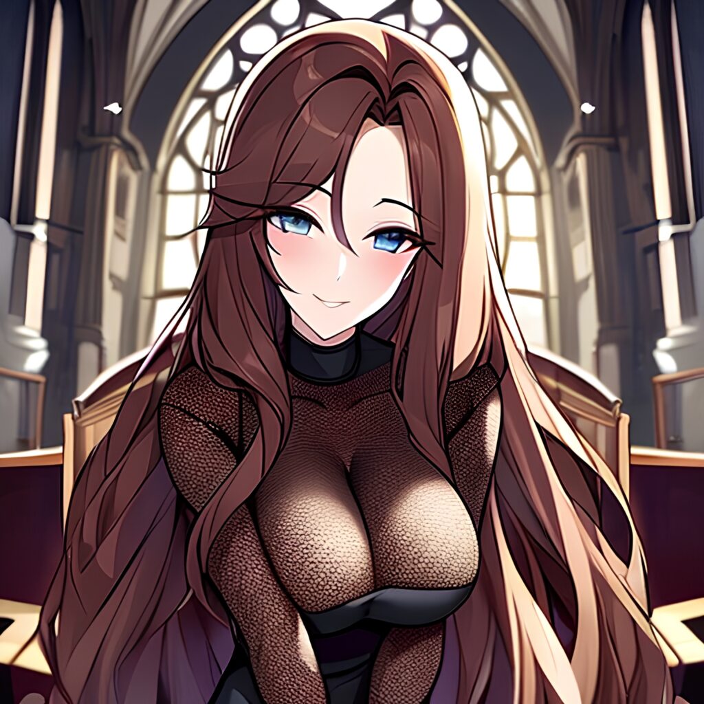 long hair messy hair woman church fishnet brunette 