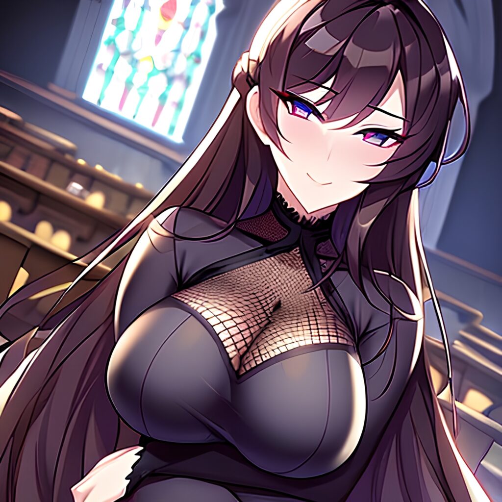 long hair messy hair woman church fishnet brunette