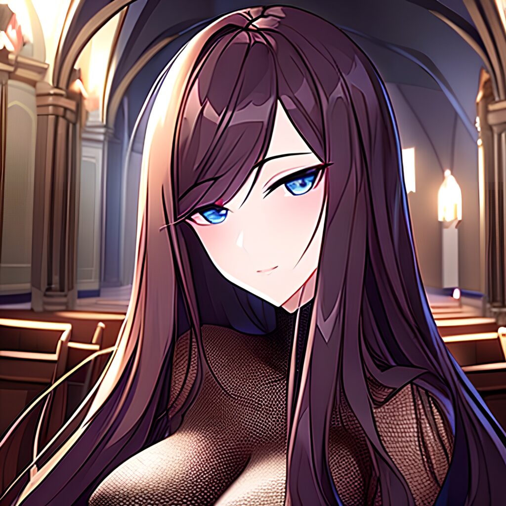 long hair messy hair woman church fishnet brunette 