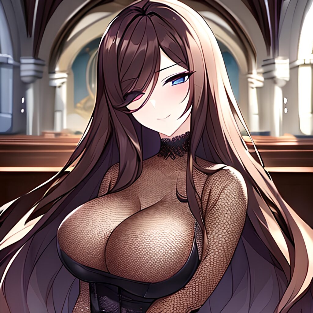 long hair messy hair woman fishnet brunette church