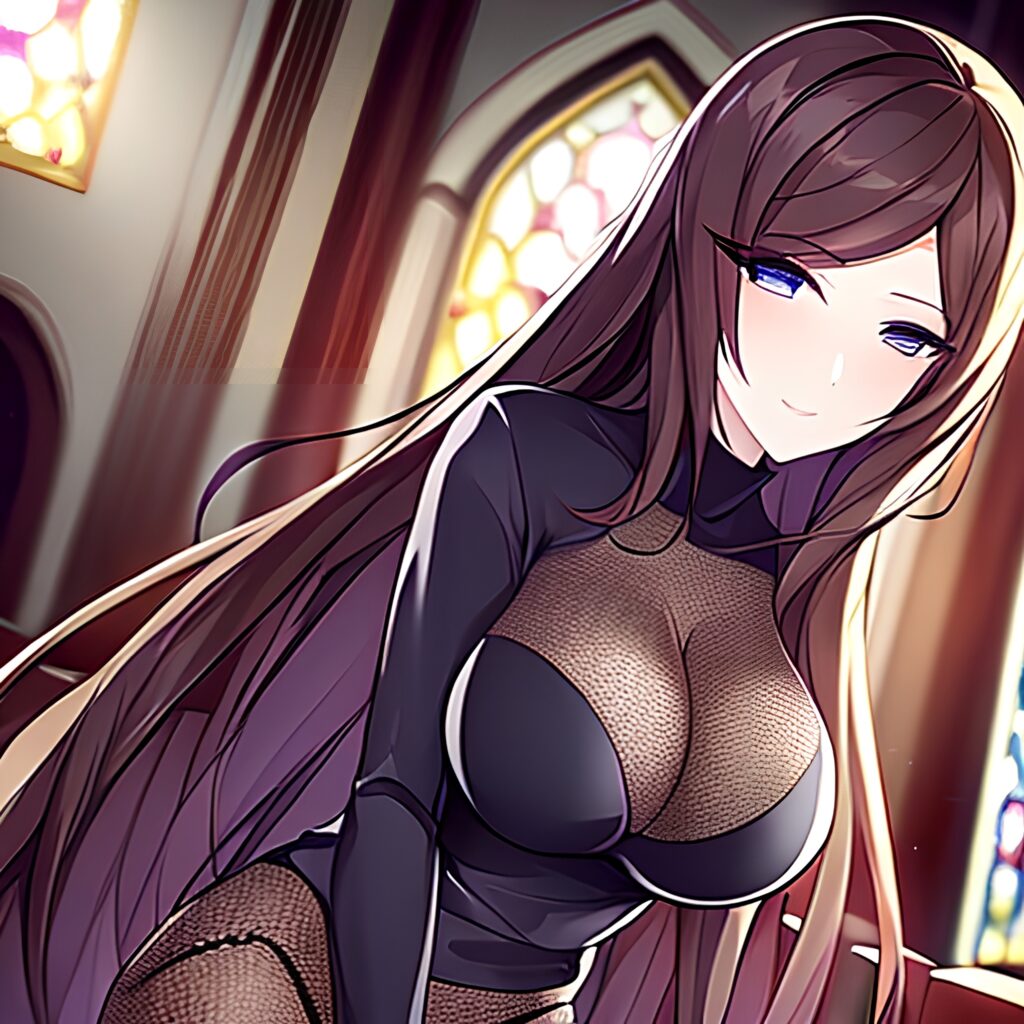 long hair messy hair woman fishnet brunette church 