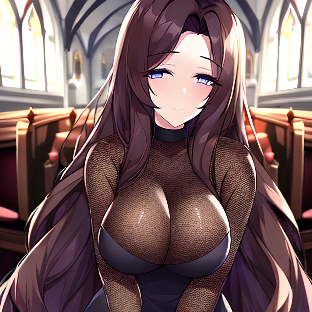 long hair messy hair woman fishnet brunette church 