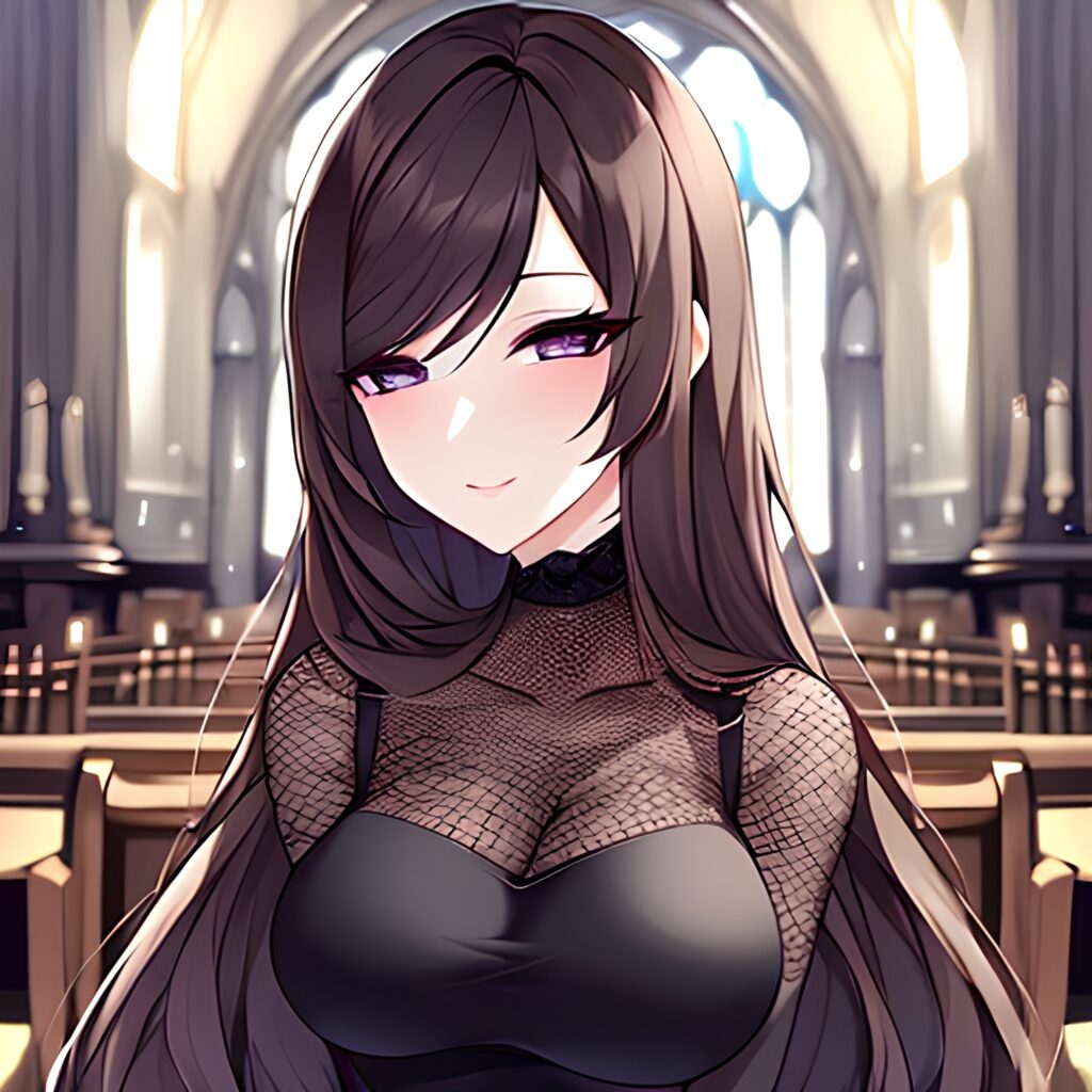 long hair messy hair woman fishnet brunette church 