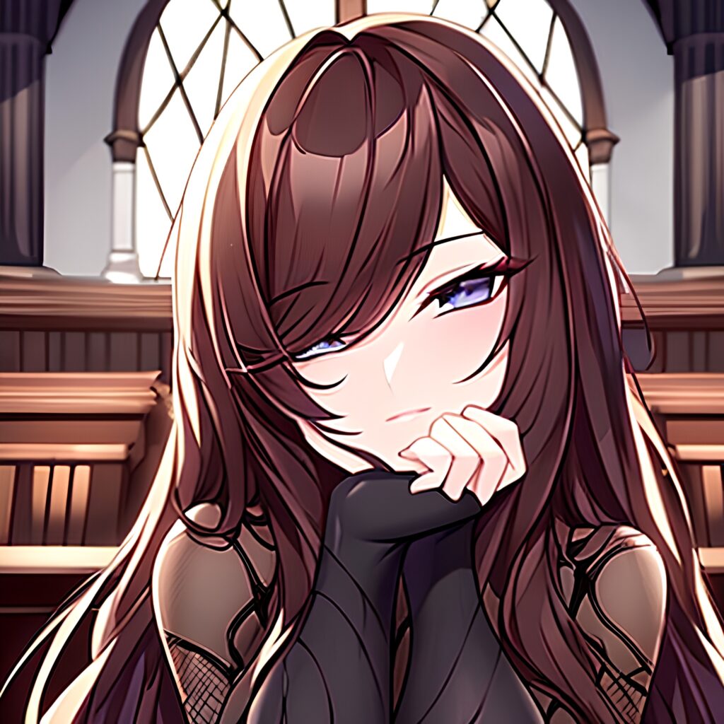 long hair messy hair woman fishnet church brunette 