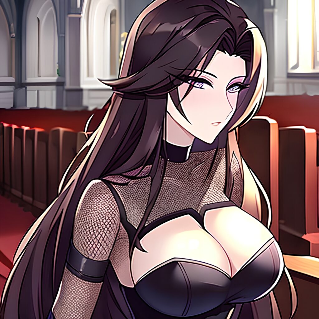 long hair messy hair woman fishnet church brunette