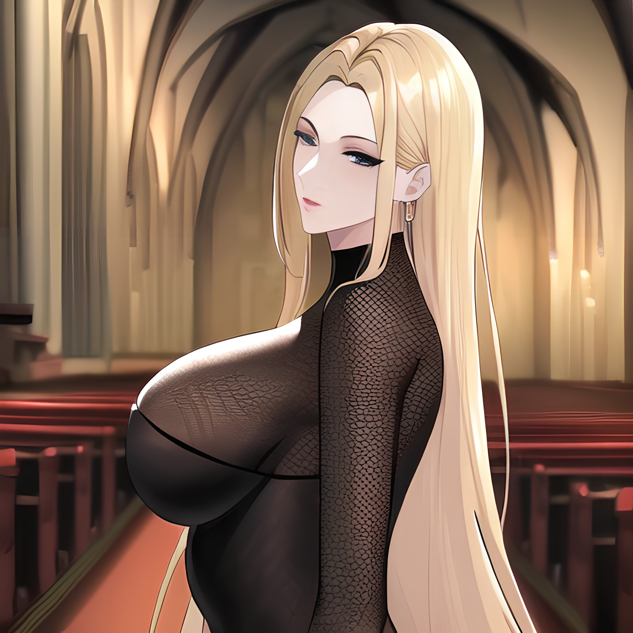 long hair nude small boobs front view woman fishnet church blonde 