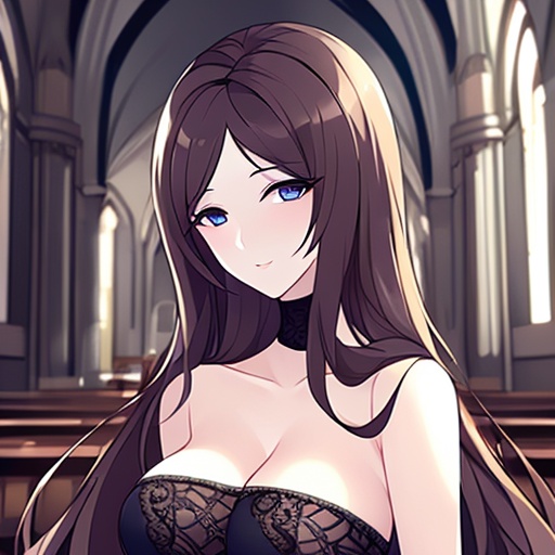 long hair woman brunette church fishnet messy hair 