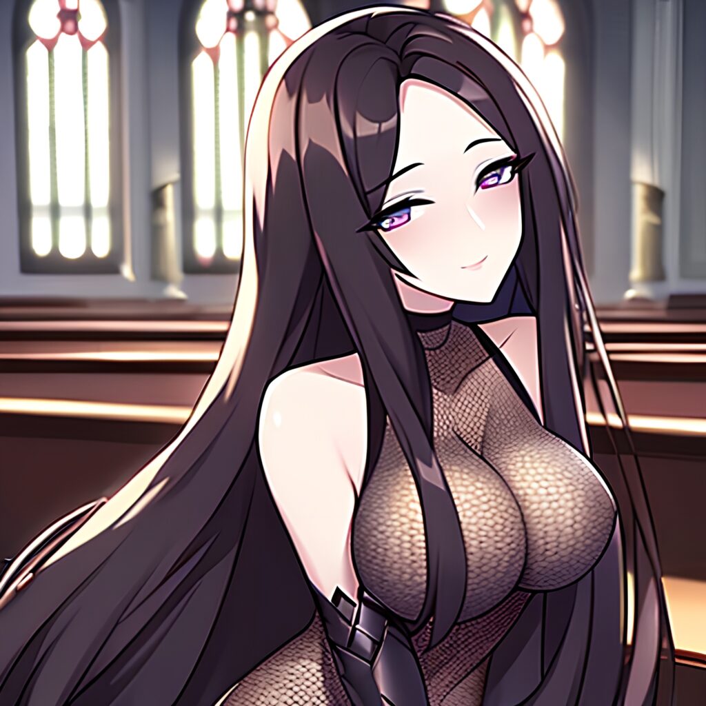 long hair woman brunette church fishnet messy hair 