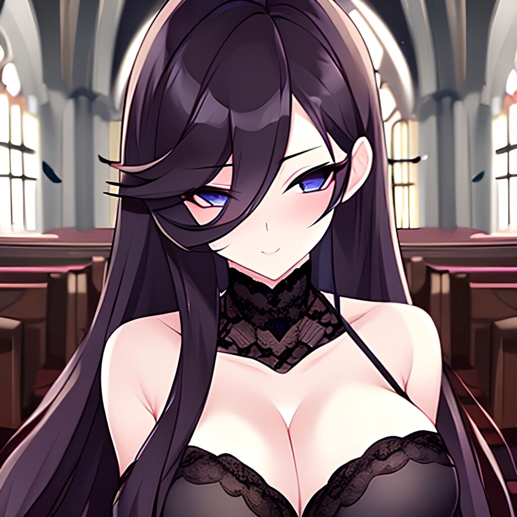 long hair woman brunette church messy hair fishnet 