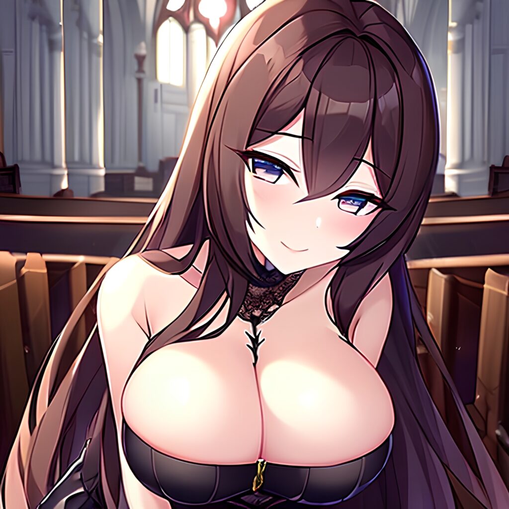 long hair woman brunette church messy hair fishnet 