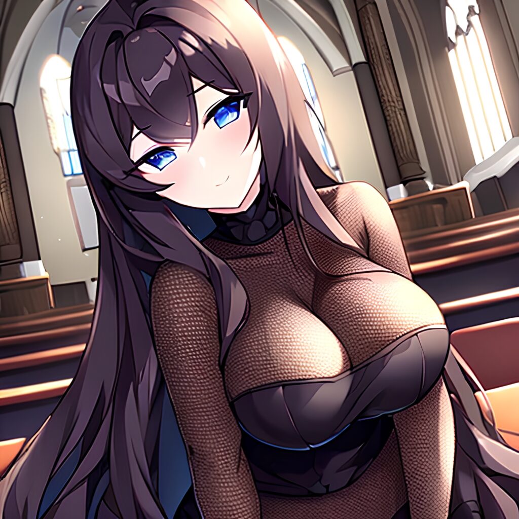 long hair woman brunette church messy hair fishnet 