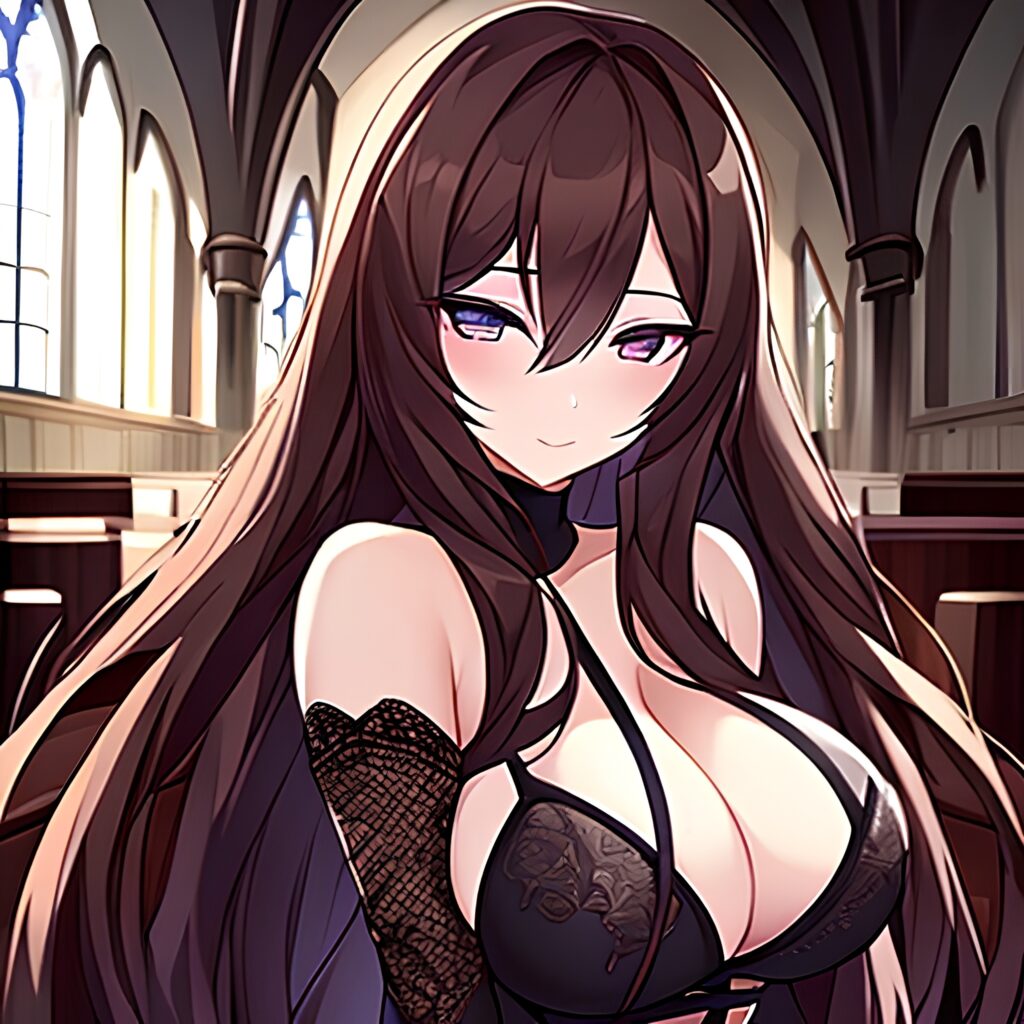 long hair woman brunette fishnet church messy hair 