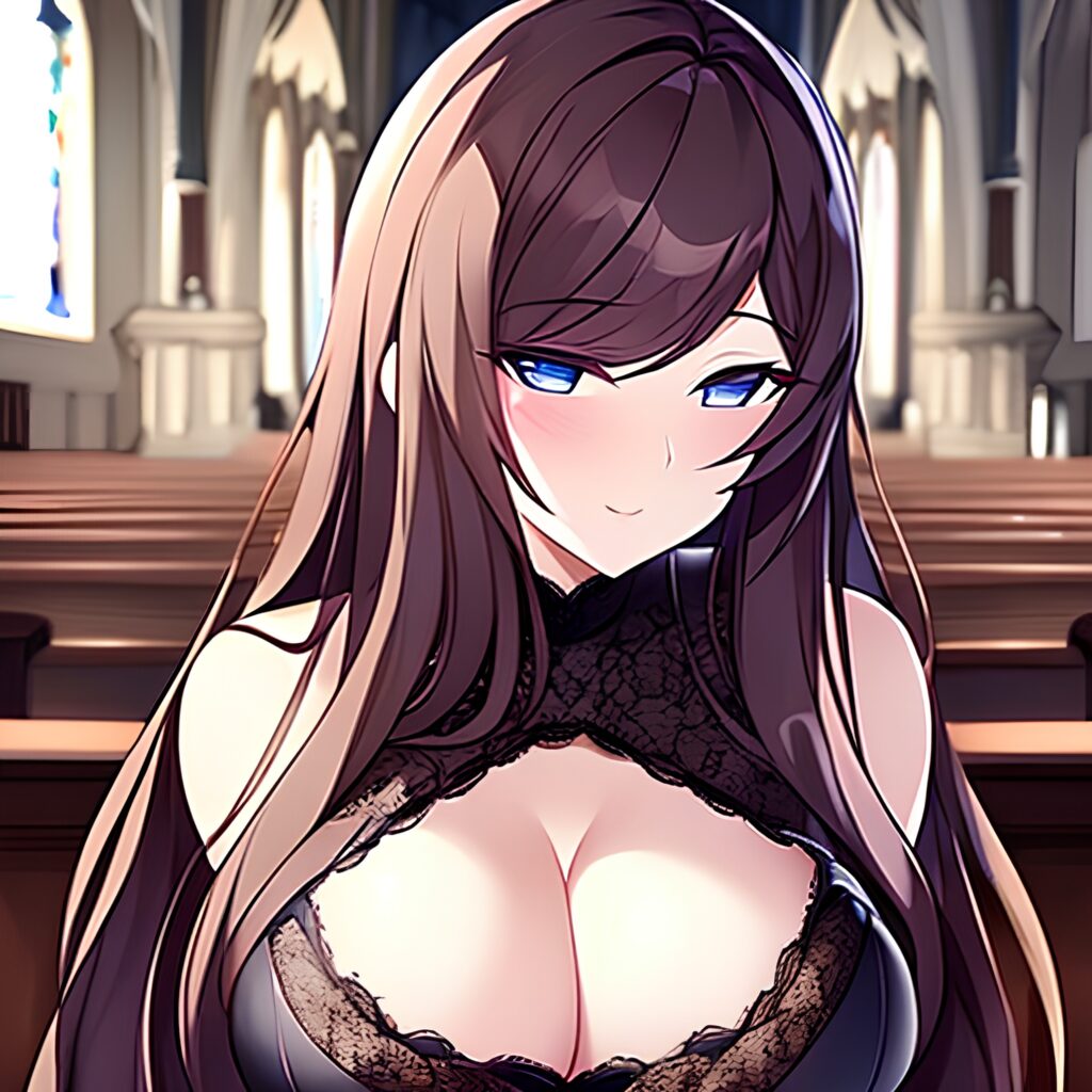 long hair woman brunette fishnet church messy hair 