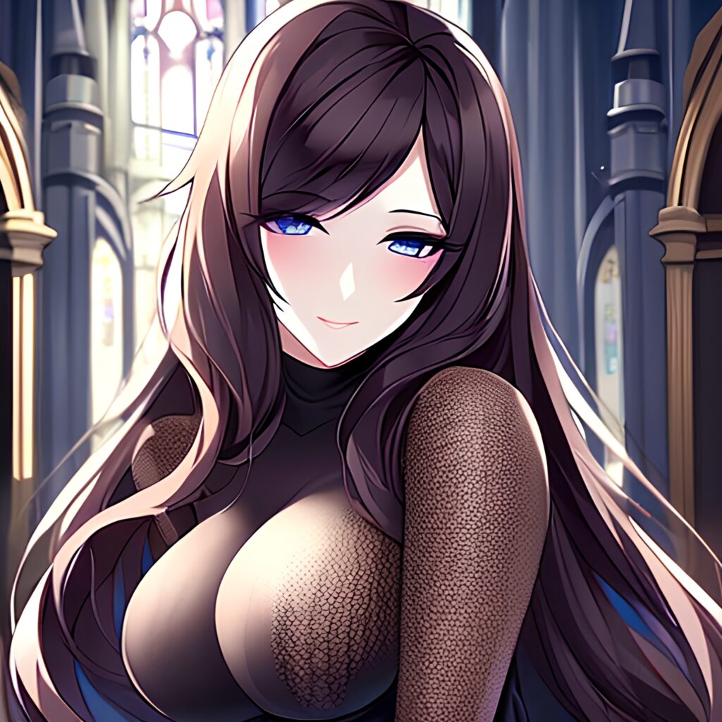 long hair woman brunette fishnet messy hair church 