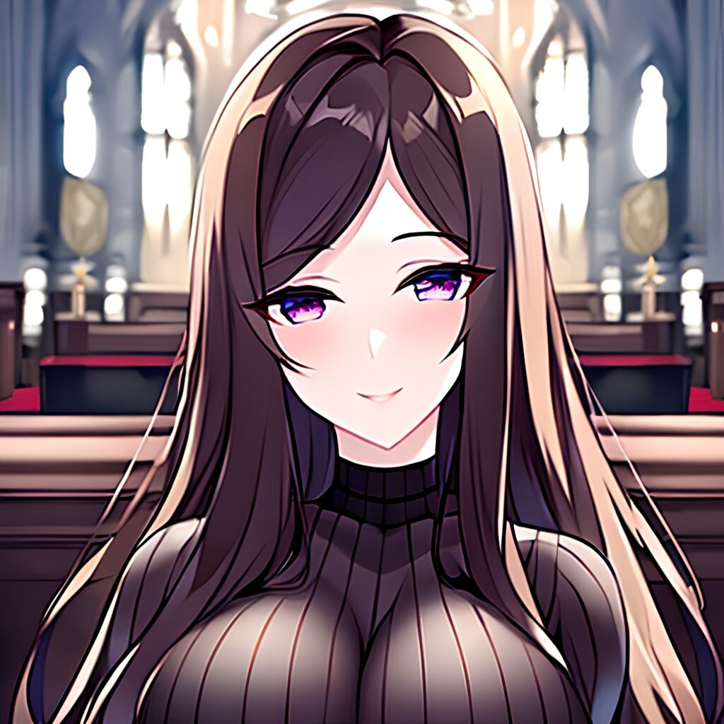 long hair woman brunette fishnet messy hair church 