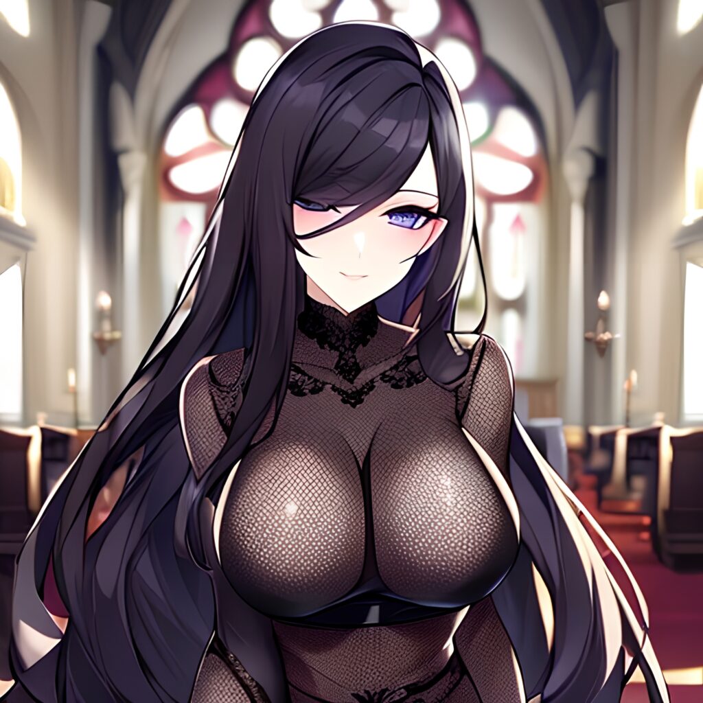 long hair woman brunette fishnet messy hair church 