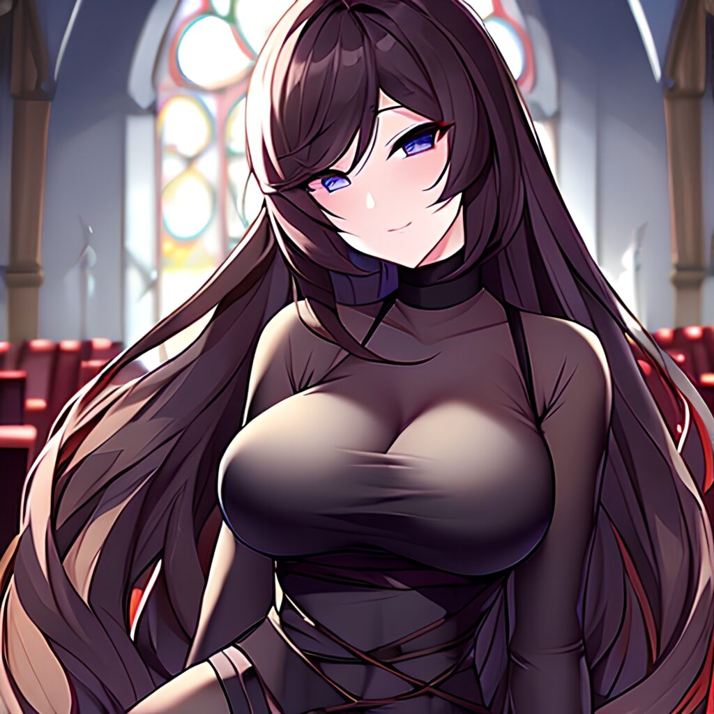 long hair woman church brunette fishnet messy hair 