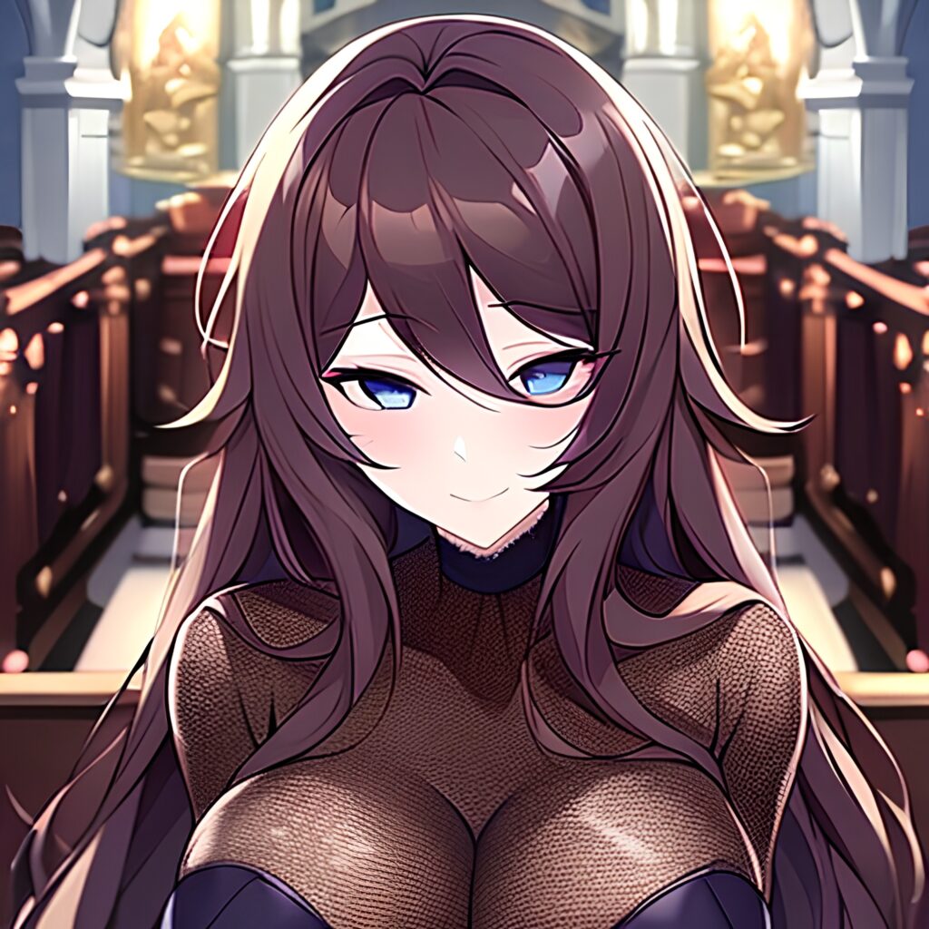 long hair woman church brunette messy hair fishnet 