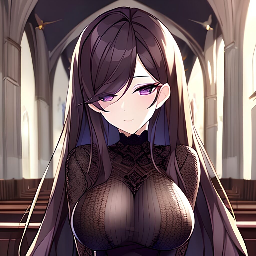 long hair woman church brunette messy hair fishnet 