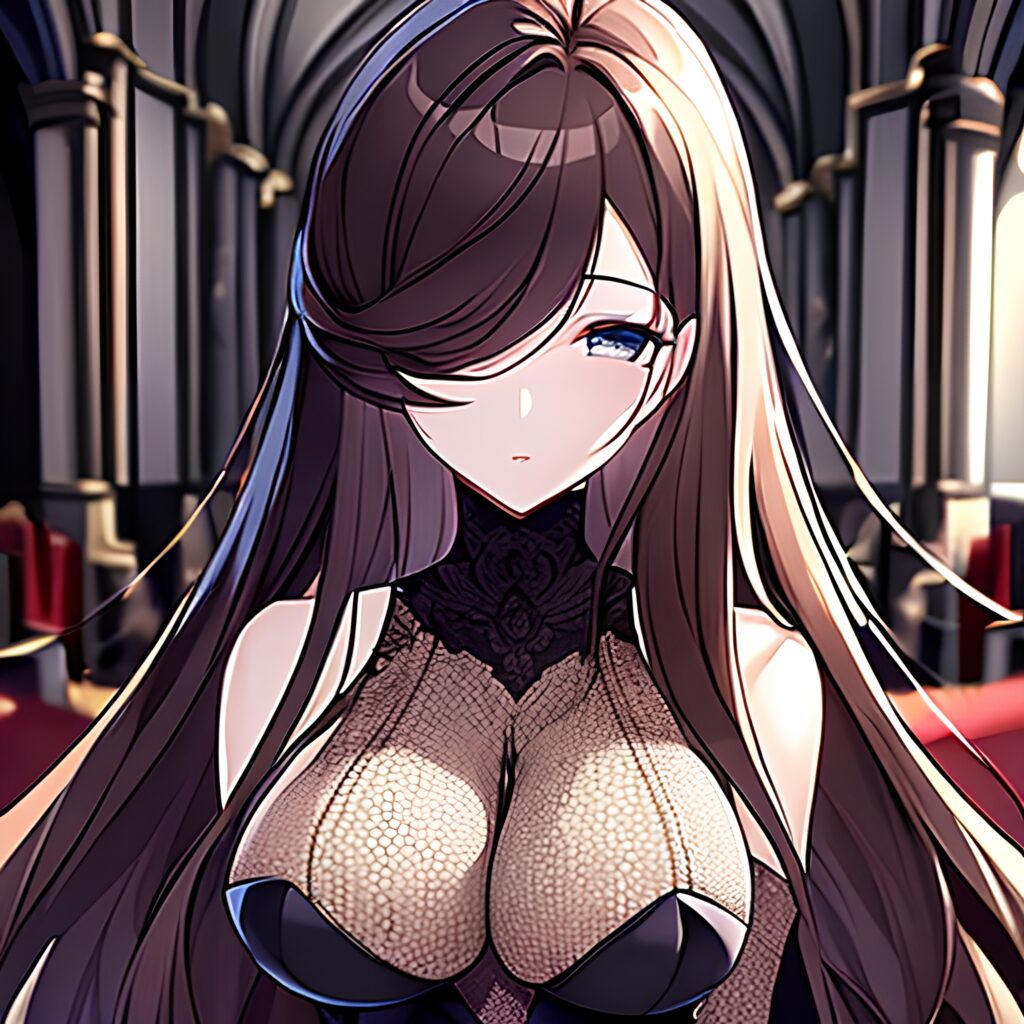 long hair woman church brunette messy hair fishnet 