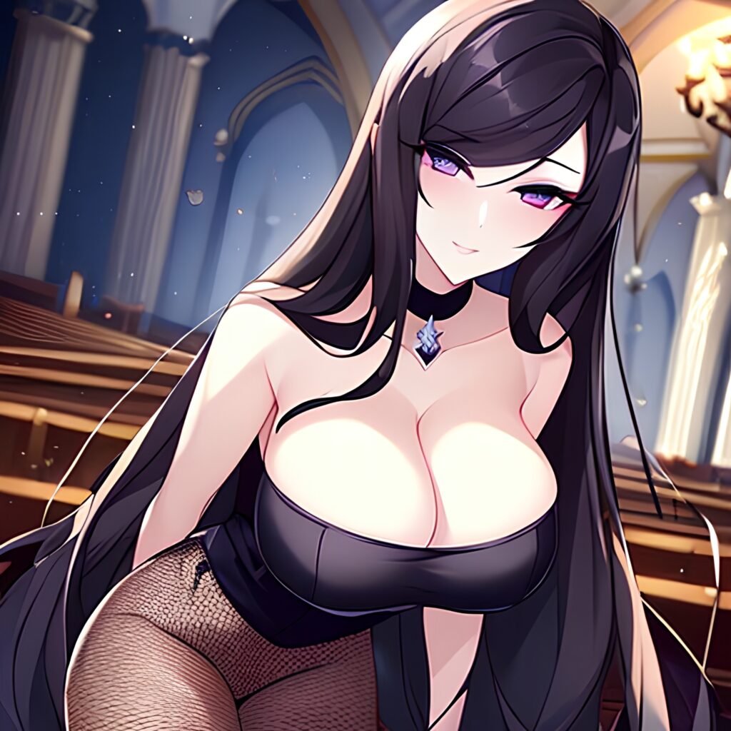 long hair woman church brunette messy hair fishnet 