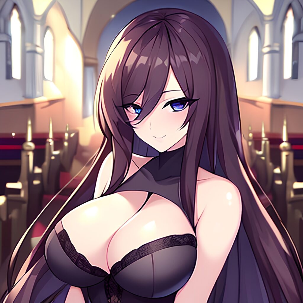 long hair woman church fishnet brunette messy hair 