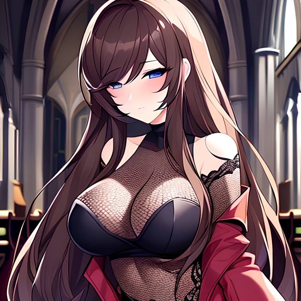 long hair woman church fishnet brunette messy hair 