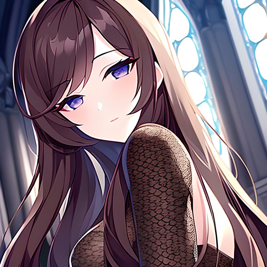 long hair woman church fishnet brunette messy hair 