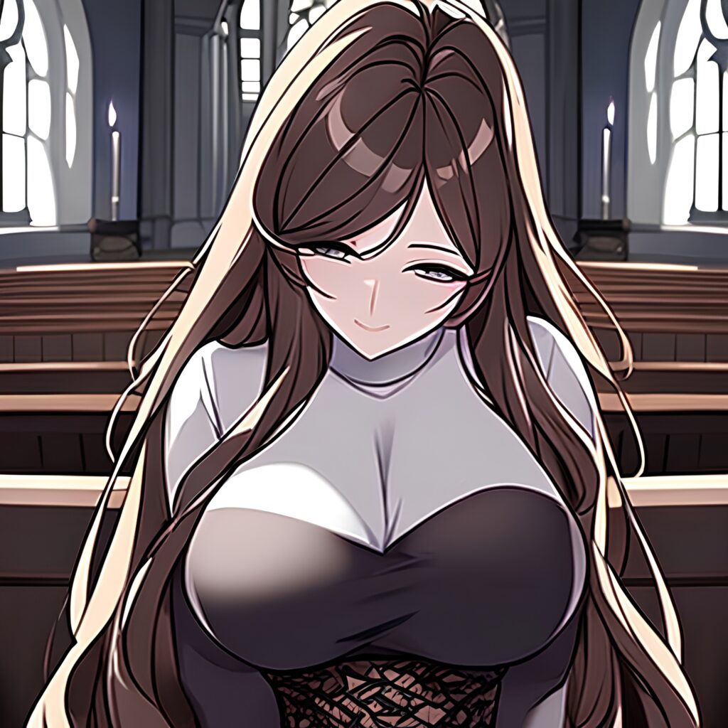 long hair woman church fishnet messy hair brunette 