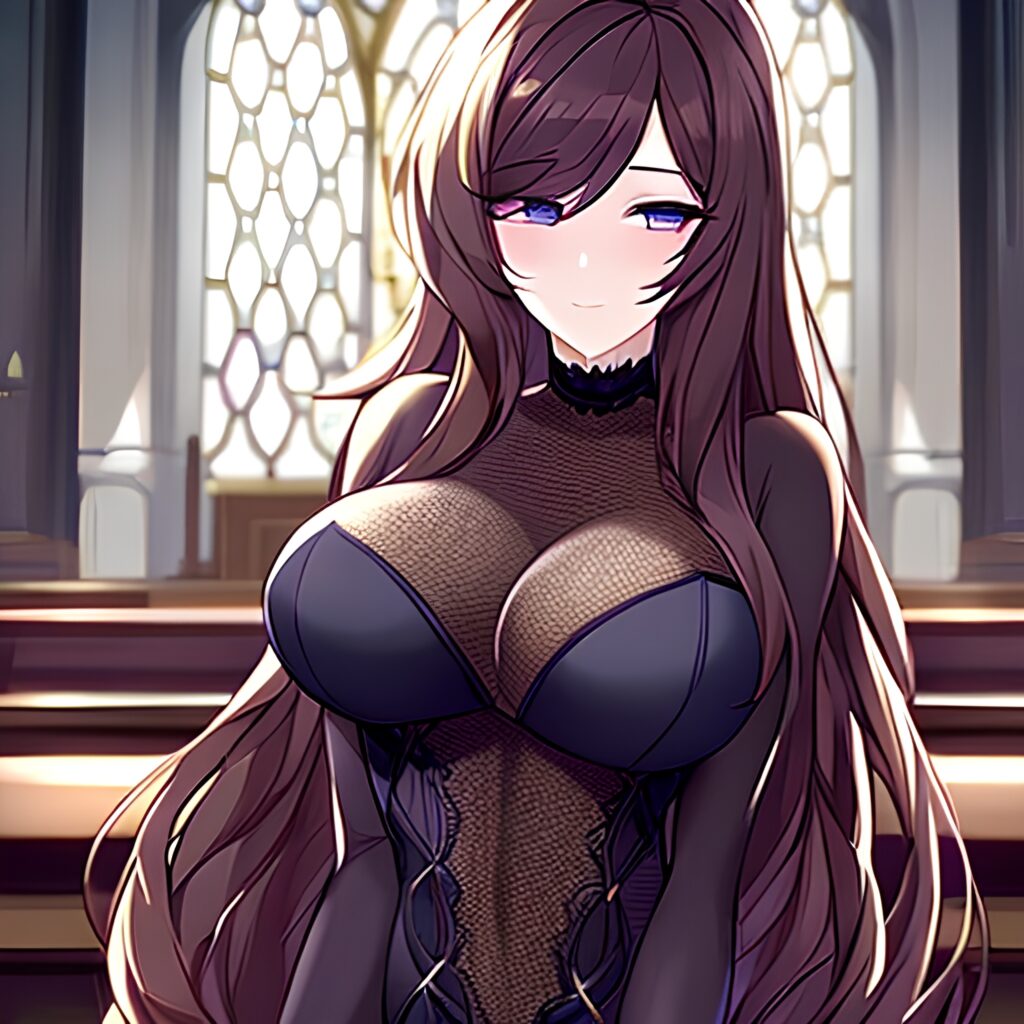 long hair woman church fishnet messy hair brunette 