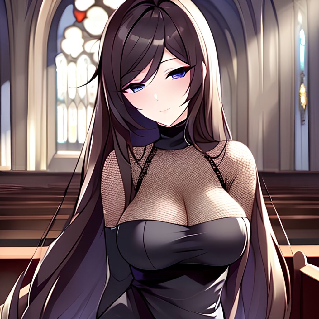 long hair woman church fishnet messy hair brunette 