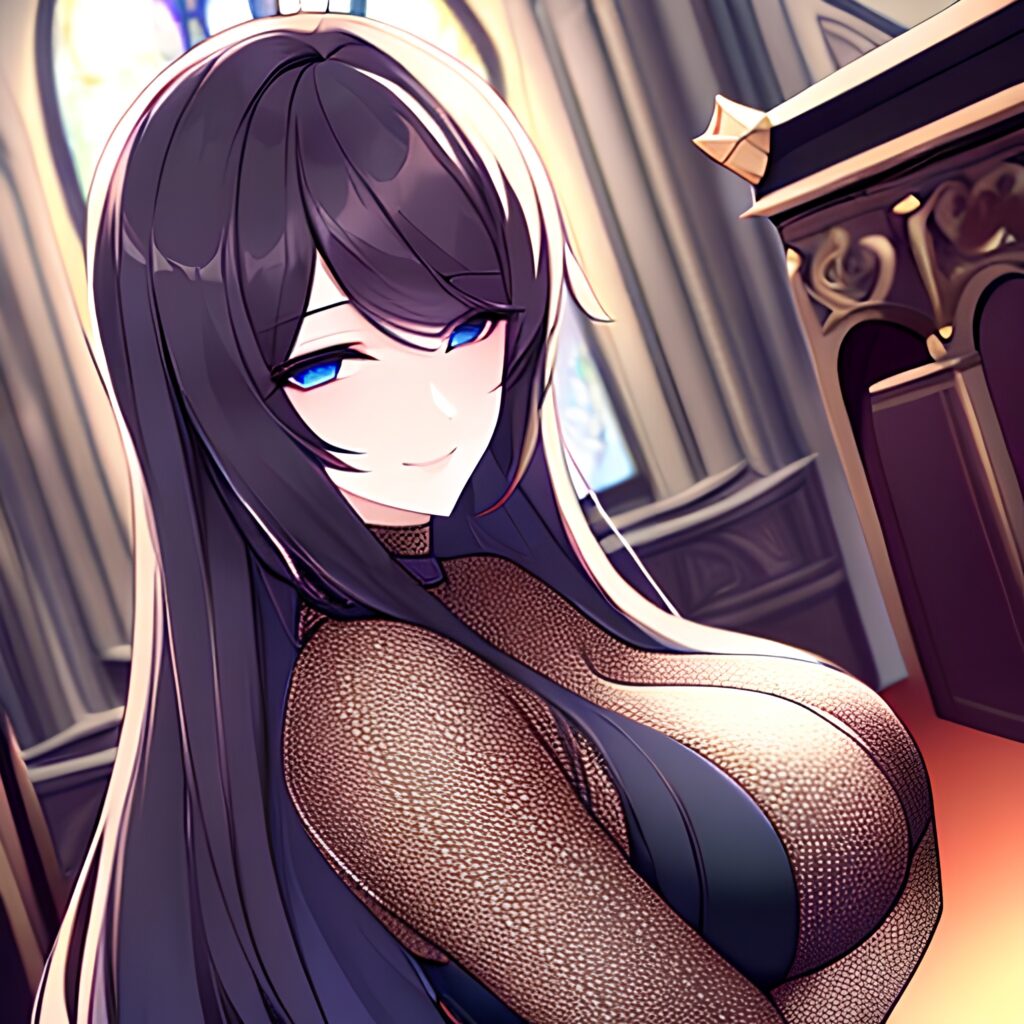 long hair woman church fishnet messy hair brunette 