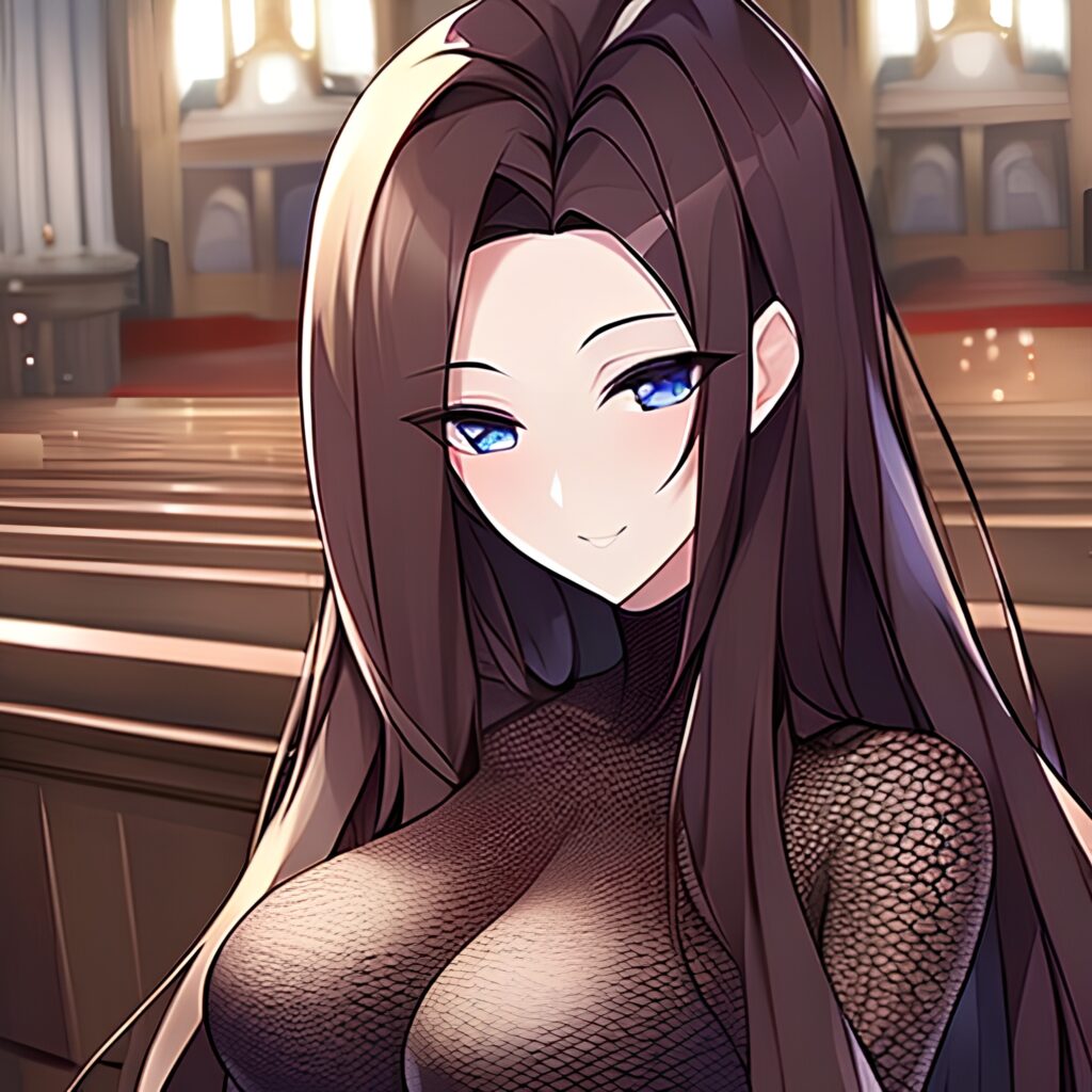 long hair woman church fishnet messy hair brunette