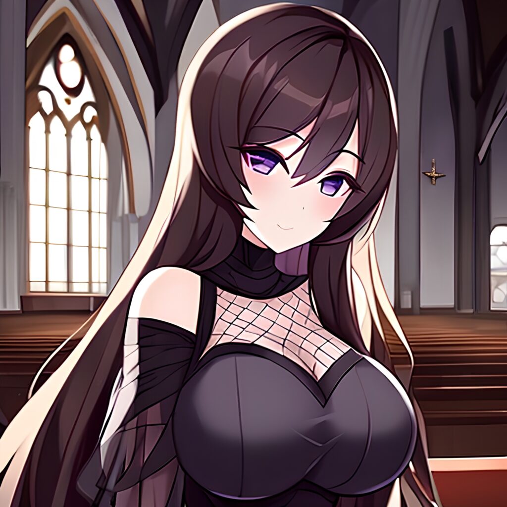 long hair woman church messy hair brunette fishnet 