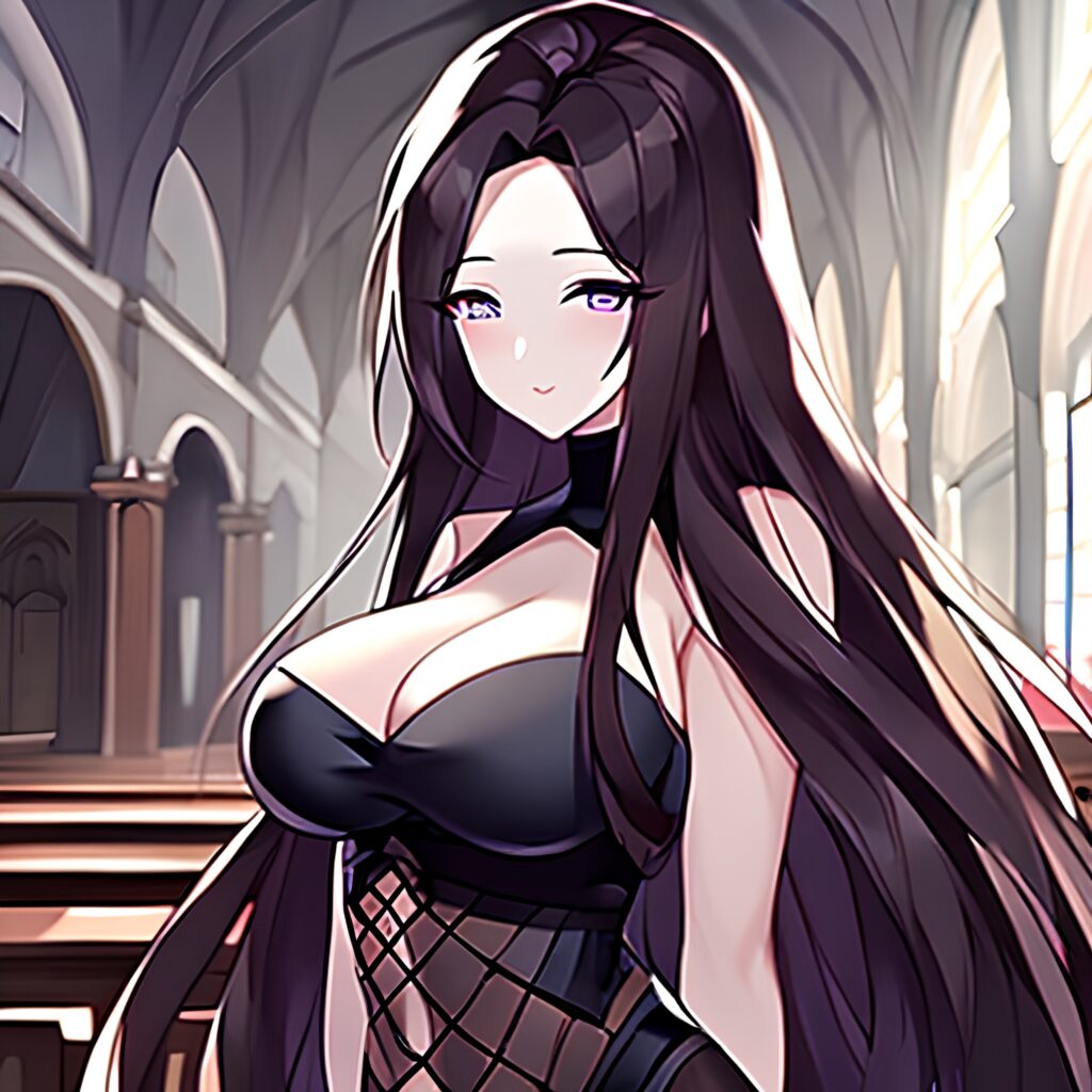 long hair woman church messy hair brunette fishnet 