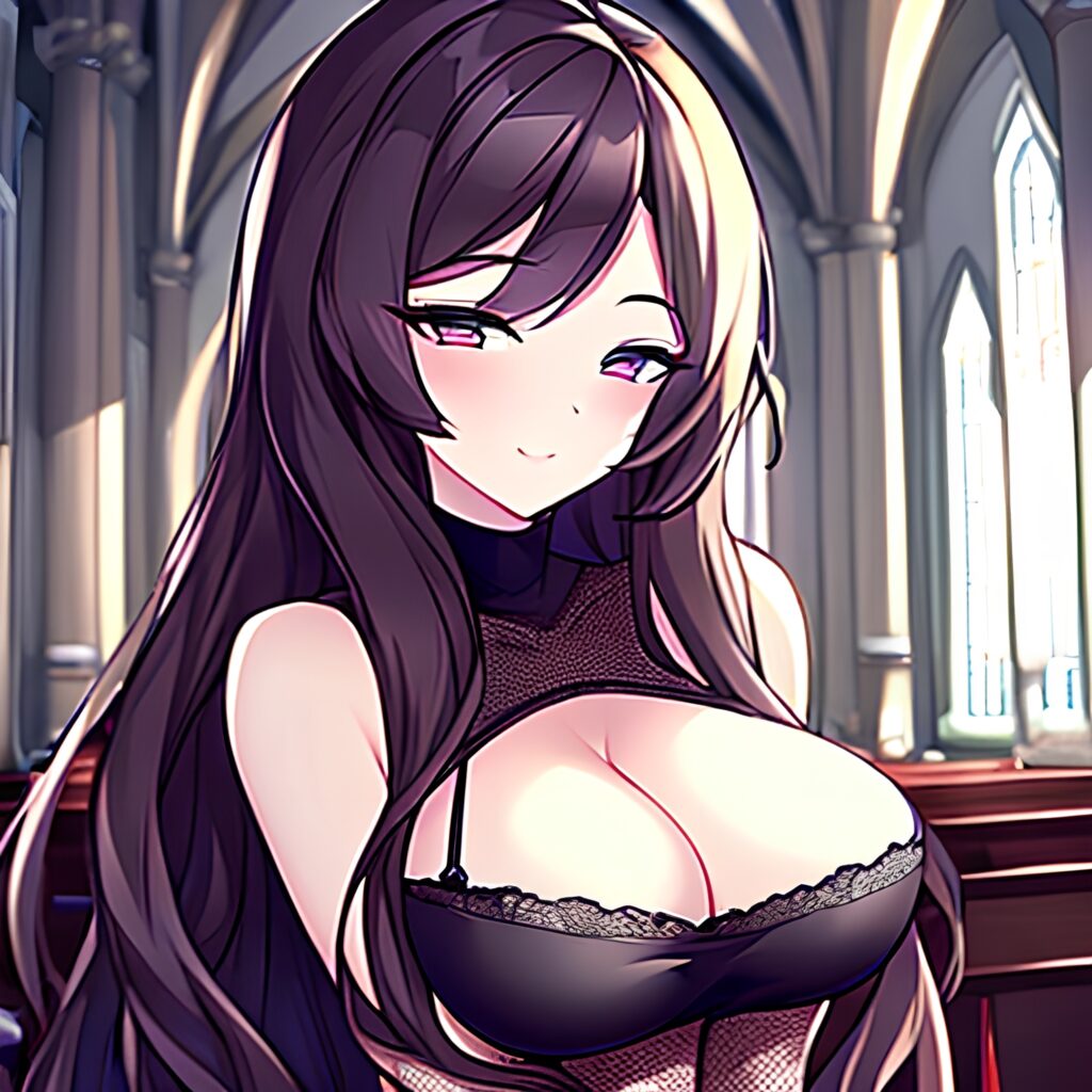 long hair woman church messy hair fishnet brunette 