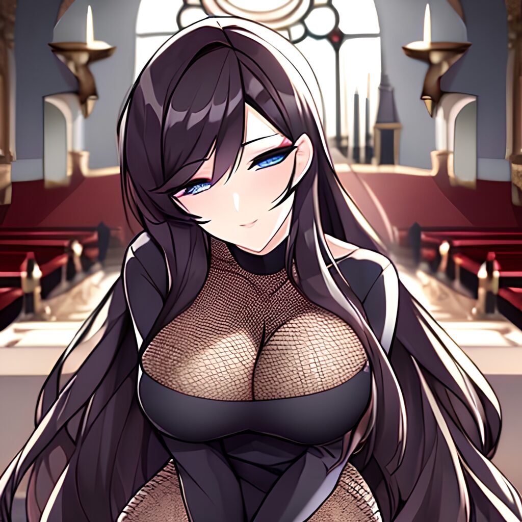 long hair woman church messy hair fishnet brunette 