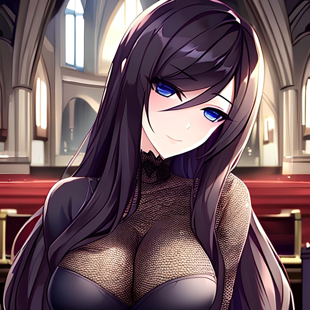 long hair woman church messy hair fishnet brunette 