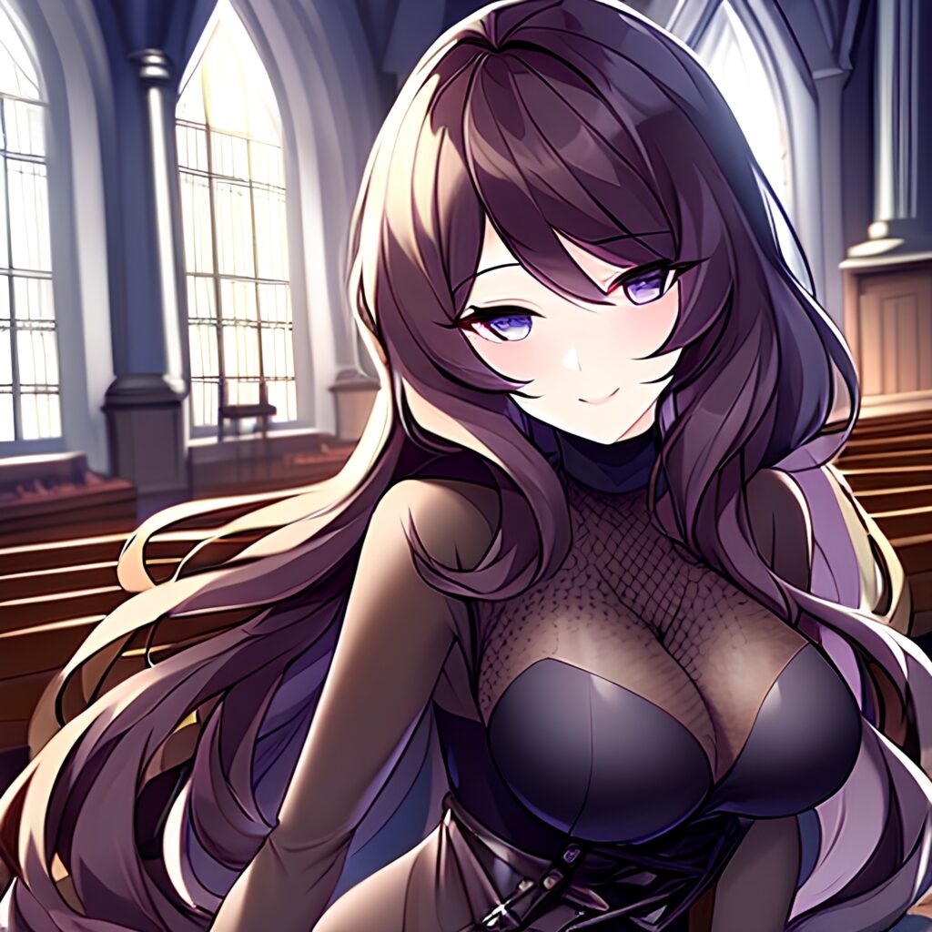 long hair woman church messy hair fishnet brunette 