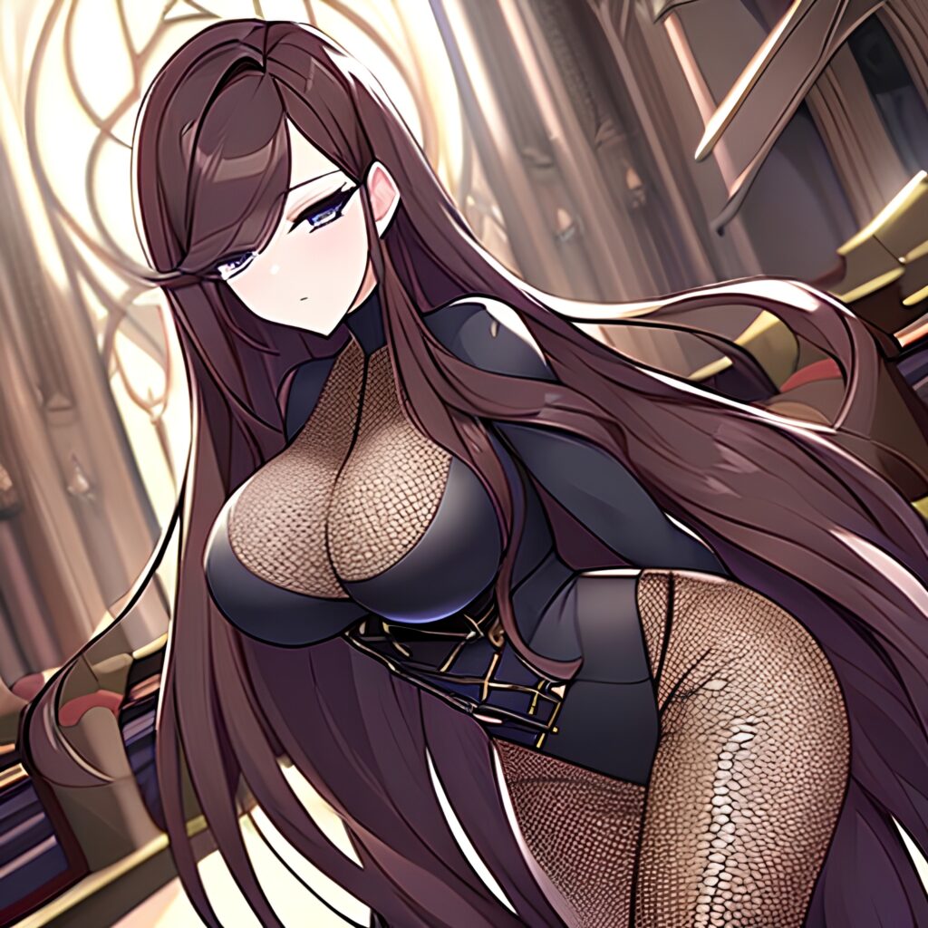 long hair woman fishnet brunette church messy hair 